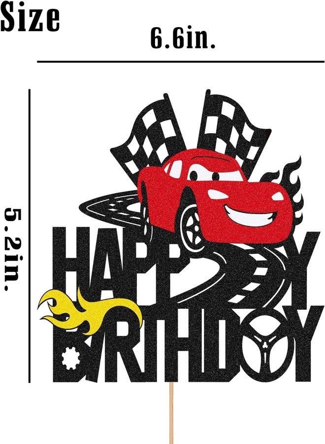 Confetti! Cars Cake Topper for Racing Car Theme Happy Birthday Party Supplies Checkered Flag Cake Decorations Glitter Cartoon Cake Decór for Kids Boys Girls Childrens - Image 3